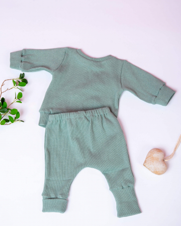 Compleu din jersey reiat verde turcuaz deschis cu pantaloni si bluza cu maneca lunga [4]