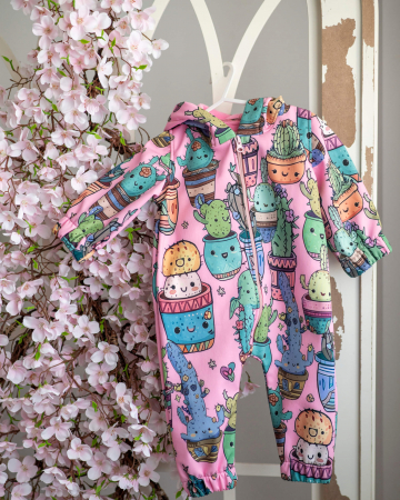 Salopete fete - Overall din softshell cu imprimeu cu cactusi