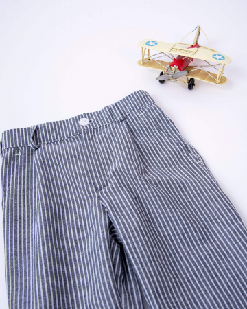 Pantaloni din in subtire indigo cu dungi albe [4]