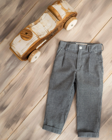 Imbracaminte copii - Pantaloni din in subtire indigo cu dungi albe
