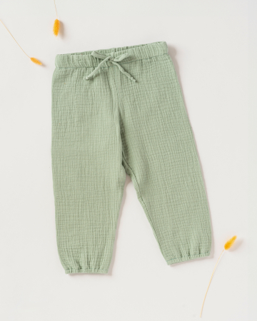 Baieti - Pantaloni din muselina verde salvie
