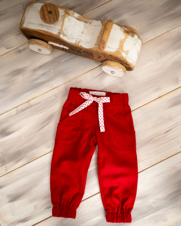 Pantaloni - Pantaloni din stofa de lana texturata cu cordon cu buline