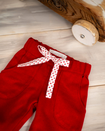 Pantaloni din stofa de lana texturata cu cordon cu buline [1]