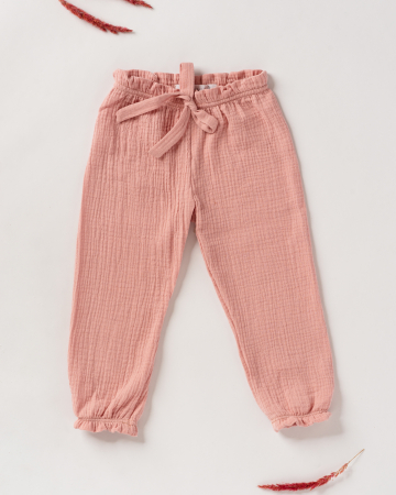 Fete - Pantaloni lungi, lejeri, din muselina roz