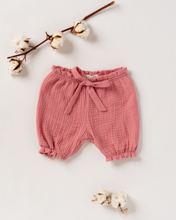 Pantaloni - Pantaloni scurti, bufanti, din muselina roz