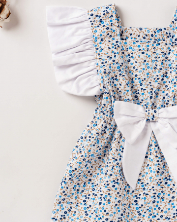 Rochie de vara cu imprimeu floral albastru si fundita [1]