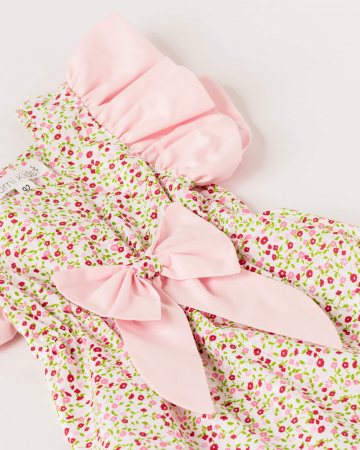 Rochie de vara, cu imprimeu floral roz si fundita [3]
