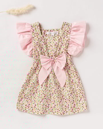 Rochii - Rochie de vara, cu imprimeu floral roz si fundita
