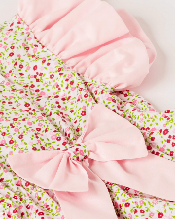 Rochie de vara, cu imprimeu floral roz si fundita [4]