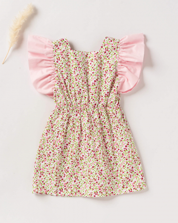Rochie de vara, cu imprimeu floral roz si fundita [2]