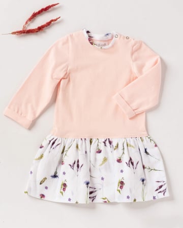 Rochii - Rochie din jersey roz, cu muselina cu imprimeu floral