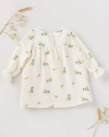 Imbracaminte copii - Rochie din muselina alba de bumbac, cu imprimeu floral