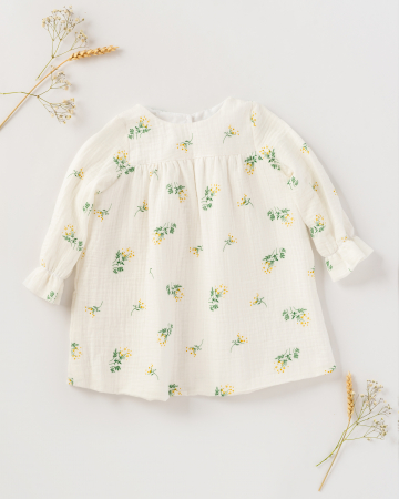 Rochii - Rochie din muselina alba de bumbac, cu imprimeu floral
