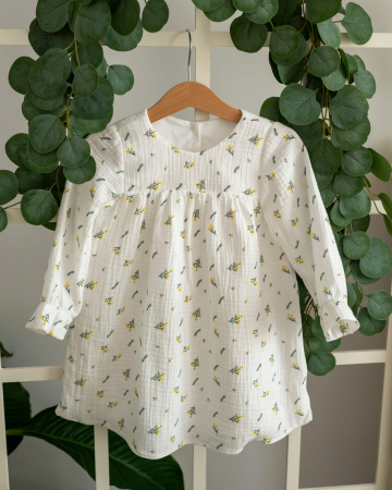 Rochii - Rochie din muselina cu imprimeu floricele mici galbene si frunze