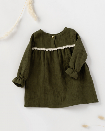 Rochie din muselina kaki cu dantela [1]