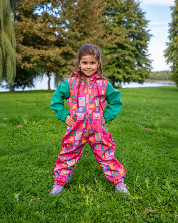 Salopete fete - Salopeta din softshell cu imprimeu fructe colorate