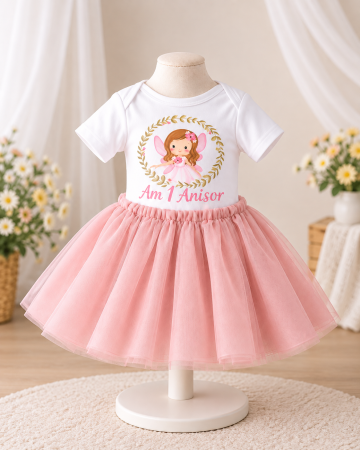 Tinute personalizate - Set aniversar „Am 1 Anișor” pentru fetiță cu fustiță tutu roz