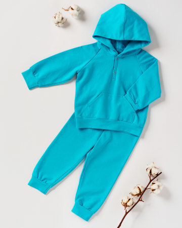 Baieti - Set cu hanorac si pantaloni sport din bumbac albastru