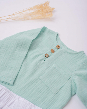 Set din muselina, cu bluza verde mint si pantaloni albi [1]