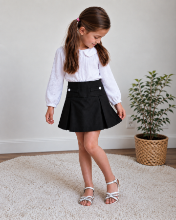 Fete - Set fusta neagra cu bluza din muselina alba pentru fetite