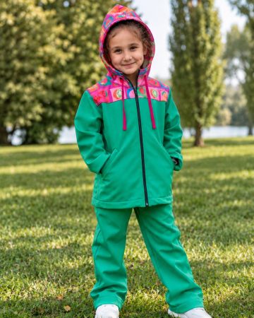 Fete - Set softshell copii verde cu imprimeu fructe