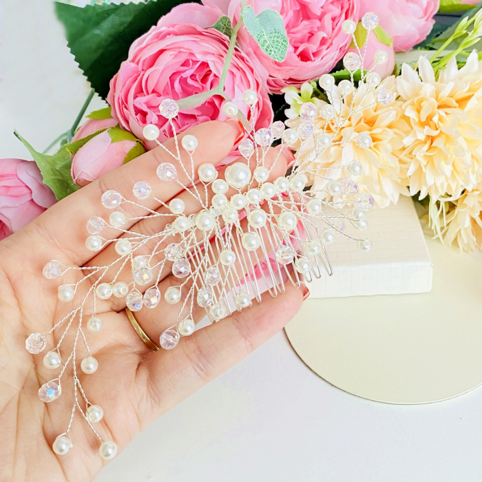 Accesoriu Par Perle Albe Mireasa, Accesorii Par Mirese [2]
