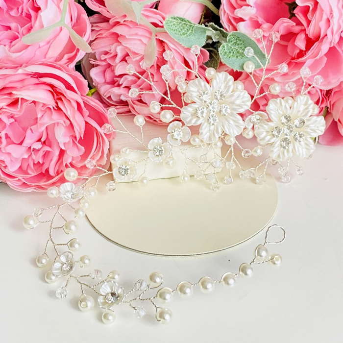 Accesoriu Par Flori, Perle, Cristale Mireasa XL, Accesorii Par Mirese [5]