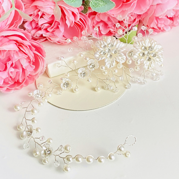 Accesoriu Par Flori, Perle, Cristale Mireasa XL, Accesorii Par Mirese [8]