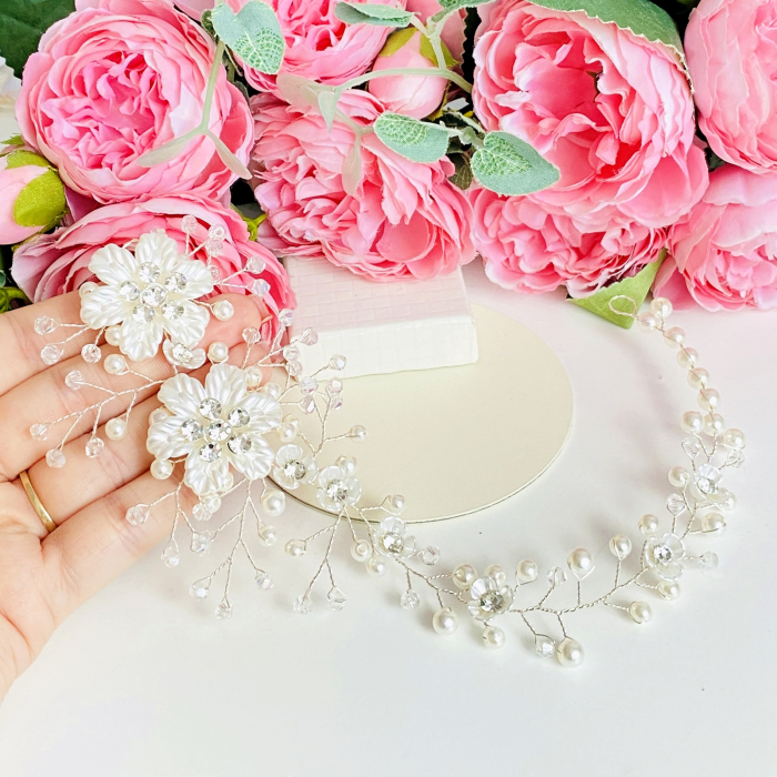 Accesoriu Par Flori, Perle, Cristale Mireasa XL, Accesorii Par Mirese [2]