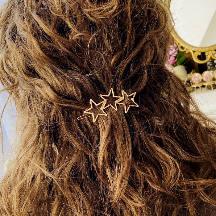 Martisor Agrafa Par 3 Stelute Aurii, Agrafa de Par, Accesorii Par, Clama metal [9]