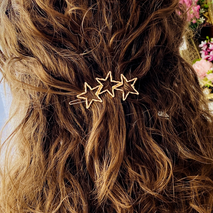 Martisor Agrafa Par 3 Stelute Aurii, Agrafa de Par, Accesorii Par, Clama metal [4]