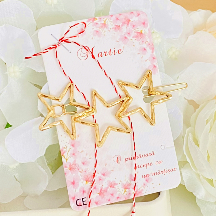 Martisor Agrafa Par 3 Stelute Aurii, Agrafa de Par, Accesorii Par, Clama metal [3]