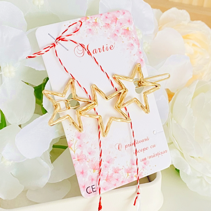 Martisor Agrafa Par 3 Stelute Aurii, Agrafa de Par, Accesorii Par, Clama metal [7]