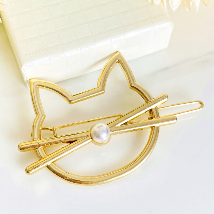 Agrafa de Par Pisica Aurie, Accesorii Par, Clama Metal [2]