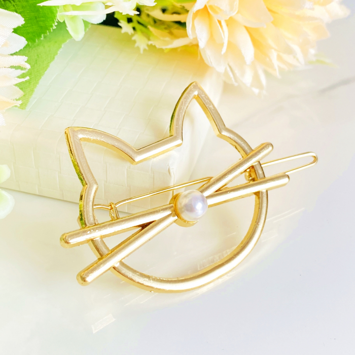 Agrafa de Par Pisica Aurie, Accesorii Par, Clama Metal [3]