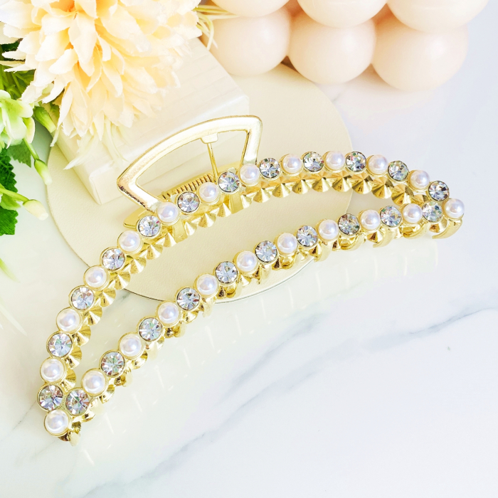 Clama Aurie cu Perle, Agrafa de Par, Accesorii Par, Clama metal [7]