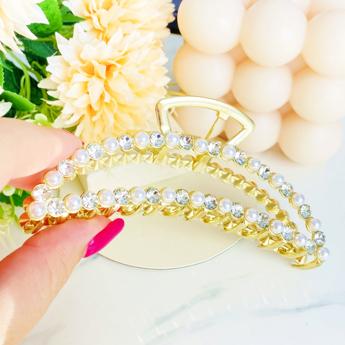 Clama Aurie cu Perle, Agrafa de Par, Accesorii Par, Clama metal [3]