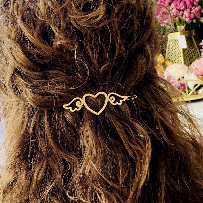 Agrafa Par Inima & Aripi, Agrafa de Par, Accesorii Par, Clama metal [3]