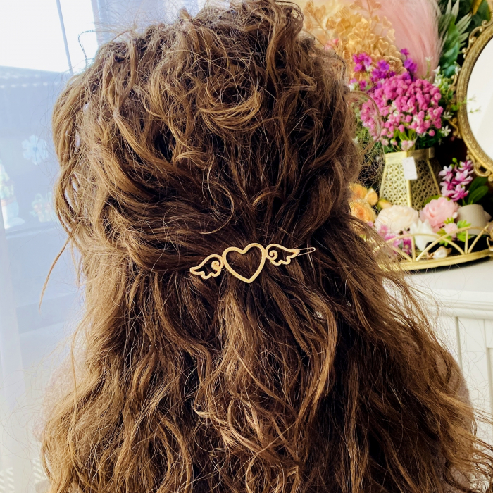 Agrafa Par Inima & Aripi, Agrafa de Par, Accesorii Par, Clama metal [5]