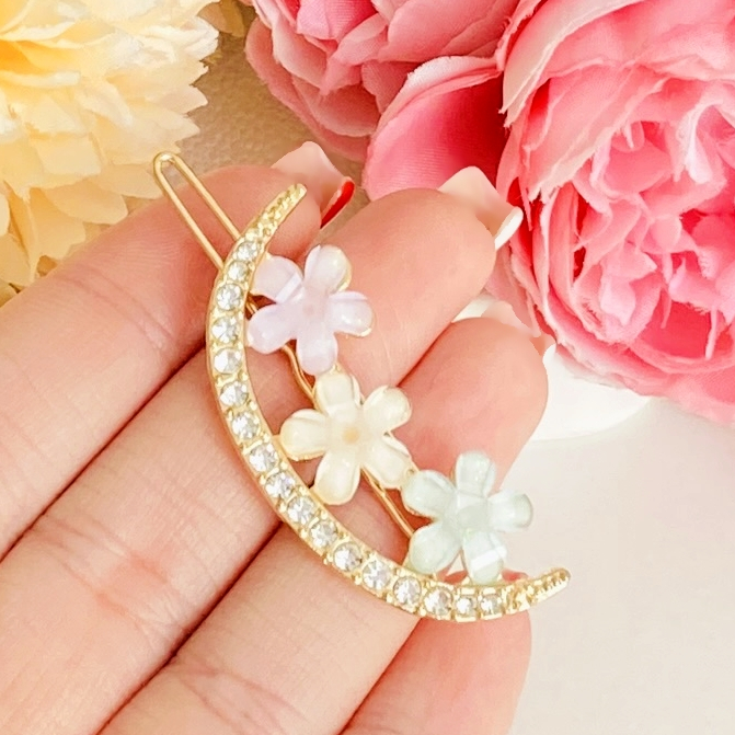 Agrafa Par Semiluna Flori Colorate, Agrafa de Par, Accesorii Par, Clama metal [3]