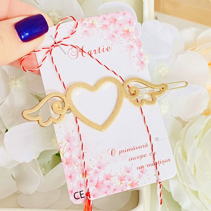 Agrafa Par Inima & Aripi, Agrafa de Par, Accesorii Par, Clama metal [5]