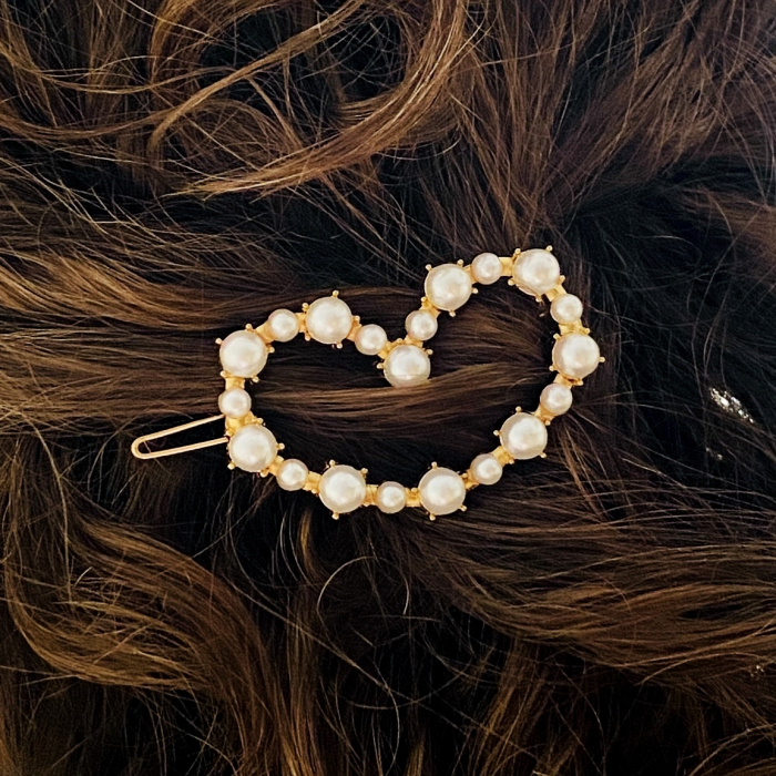 Martisor Agrafa de Par Inima Perle, Agrafa de Par, Accesorii Par, Clama metal [5]