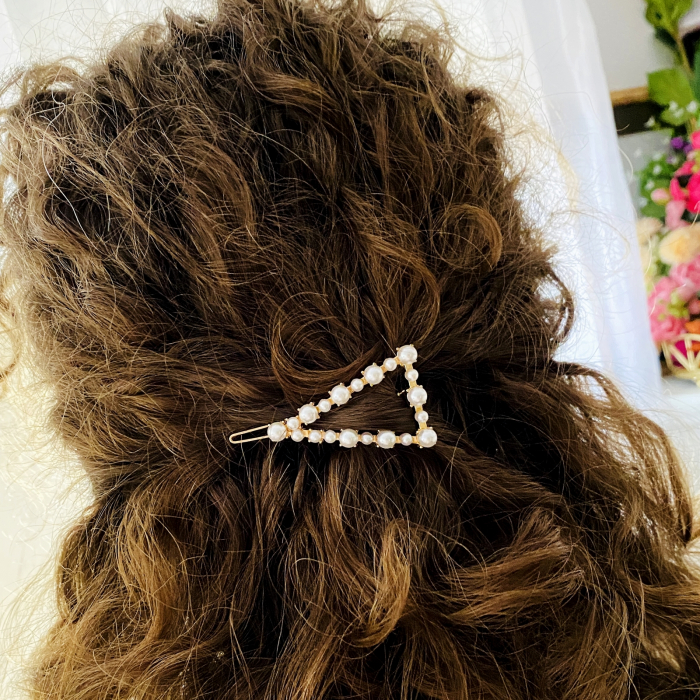 Martisor Agrafa de Par Triunghi Perle, Agrafa de Par, Accesorii Par, Clama metal [2]