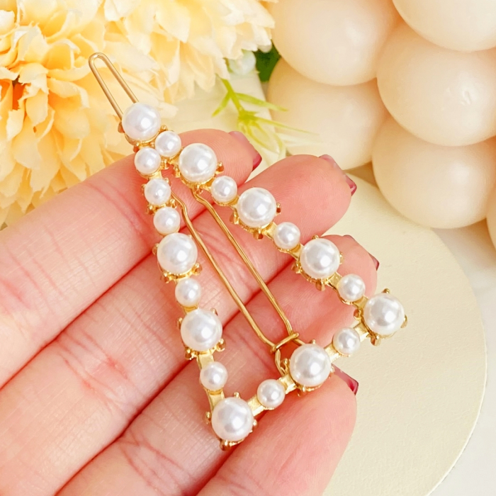 Martisor Agrafa de Par Triunghi Perle, Agrafa de Par, Accesorii Par, Clama metal [5]