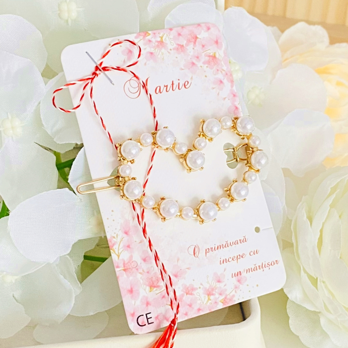 Martisor Agrafa de Par Inima Perle, Agrafa de Par, Accesorii Par, Clama metal [9]