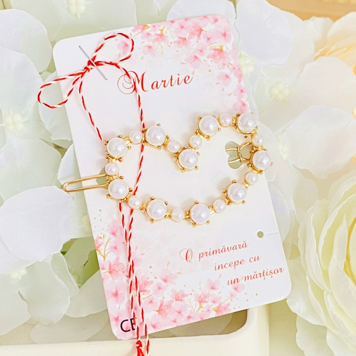 Martisor Agrafa de Par Inima Perle, Agrafa de Par, Accesorii Par, Clama metal [4]