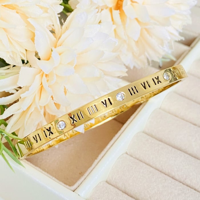 Bratara Aurie Bangle Cifre Romane Otel Inoxidabil, Bijuterii Inox, Bratari Dama [4]