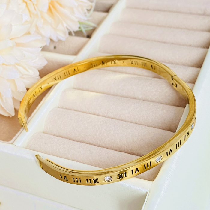 Bratara Aurie Bangle Cifre Romane Otel Inoxidabil, Bijuterii Inox, Bratari Dama [7]