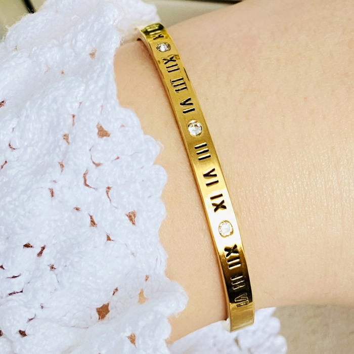 Bratara Aurie Bangle Cifre Romane Otel Inoxidabil, Bijuterii Inox, Bratari Dama [8]