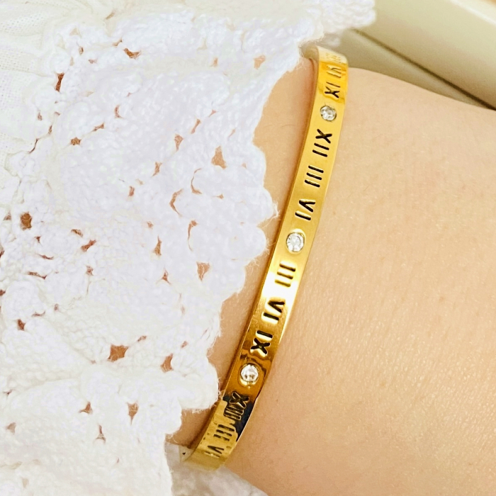 Bratara Aurie Bangle Cifre Romane Otel Inoxidabil, Bijuterii Inox, Bratari Dama [6]